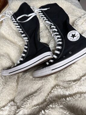 Converse Knee-High Lace-Up Sneakers - Black & White mens 6 women’s 8